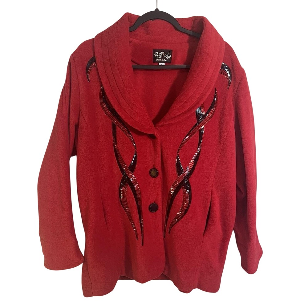 Bob Mackie Wearable Art Jacket Womens Sz L Red Sequin Embellished Statement Glam